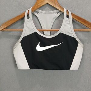 Nike Sports Bra Womens Small White Black Swoosh Logo Stretch‎ Athletic Racerback